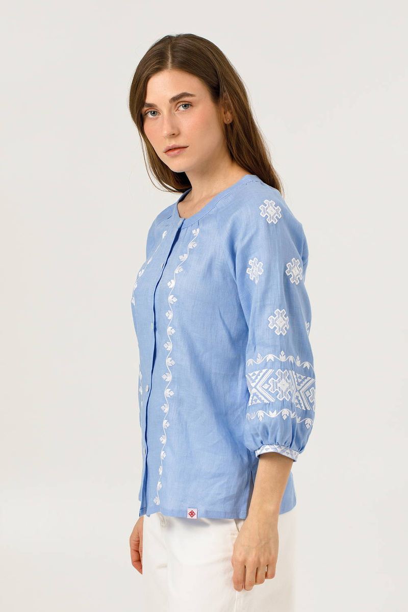 Women's embroidered shirt made of blue linen by Rostyslav